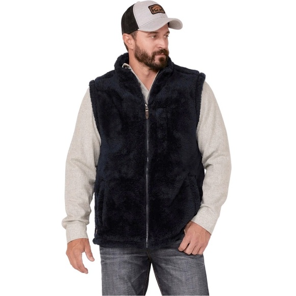 MOONSHINE SPIRIT • Men’s Navy Blue Kern Valley Fur Zip-Front Fleece Vest - Picture 6 of 7